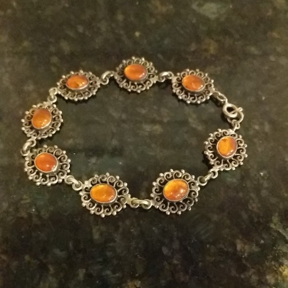 Amber and Silver Bracelet